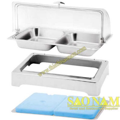 Khay hâm thức ăn buffet tròn nắp cuốn thủy lực Khay hâm thức ăn buffet tròn nắp cuốn thủy lực