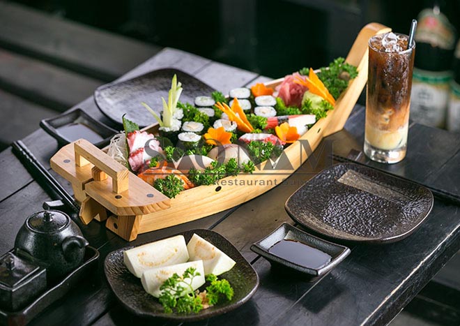 Phân phối khay thuyền gỗ Sushi tiệc Buffet - Thiết Bị Sao Nam